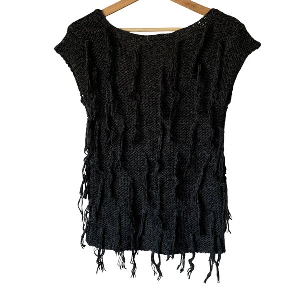 Mystree Wool Blend Fringed Gray Sweater Vest Distressed Whimsy Goth Edgy Alt Md - Picture 2 of 10